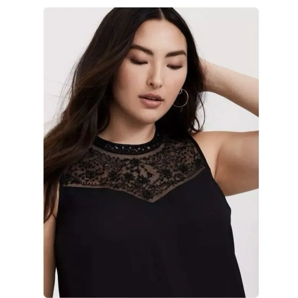 NWT Torrid Black Georgette Sequin Beaded Sleeveless‎ Blouse Size 5X - Picture 2 of 12